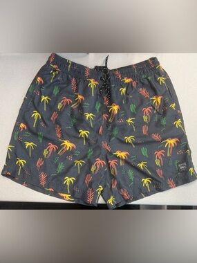 Spicy Tuna Mens L Swim Trunks 5” inseam Colorful Neon Palm Trees & Cactus NWOT